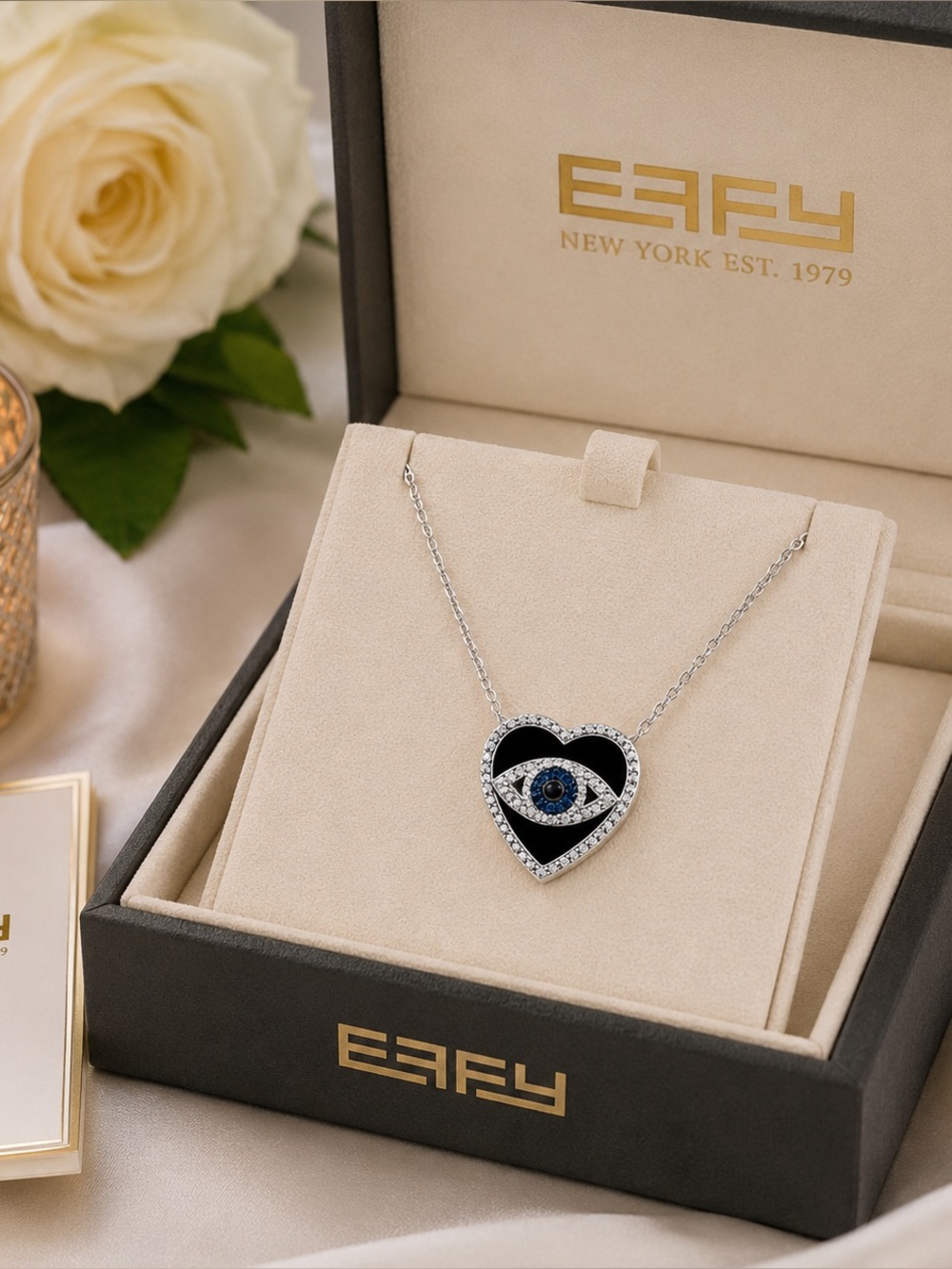 Effy 925 Sterling silver Diamond Sapphire Black Onyx Heart Pendant/New/Gift